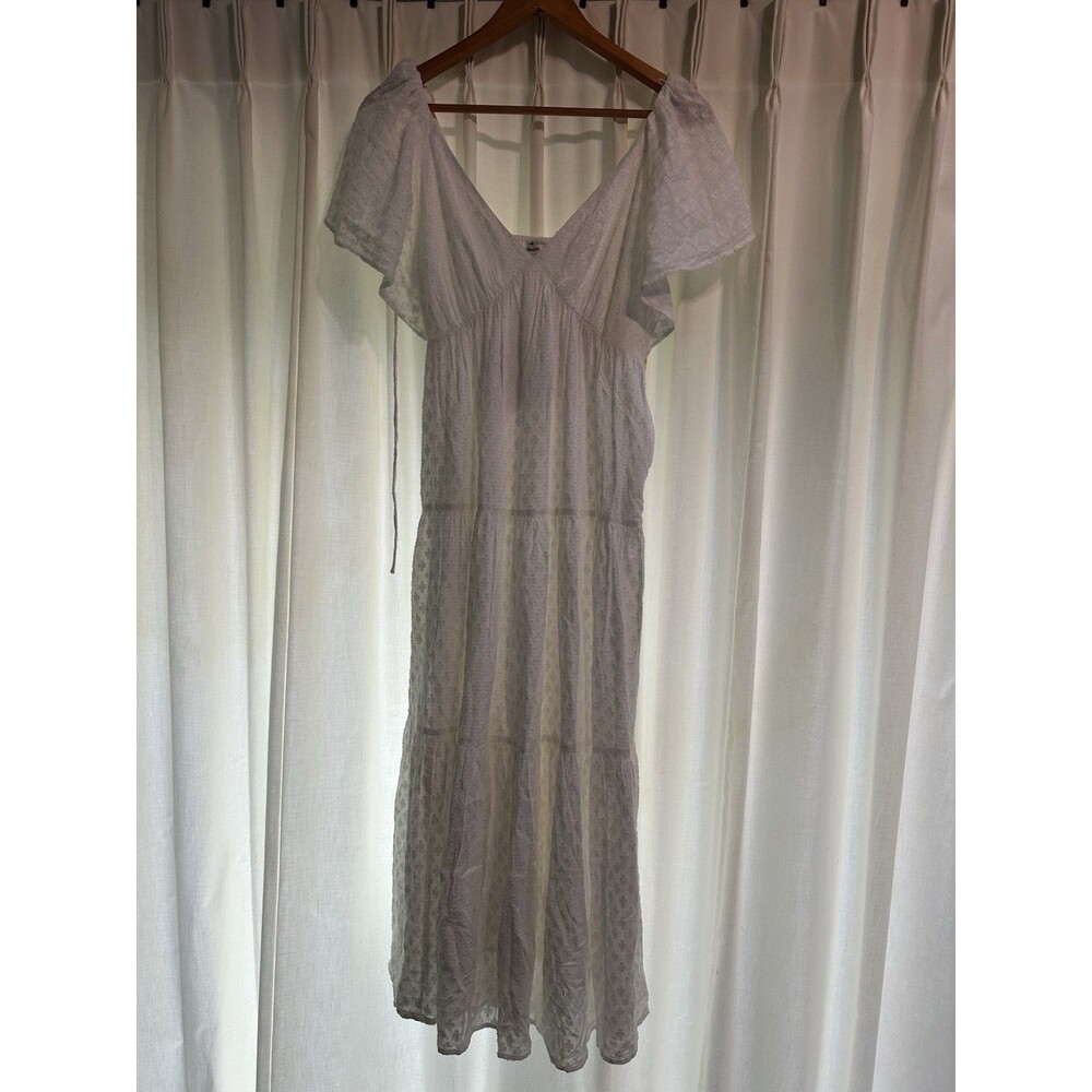 Madewell Tie-Back Flutter-Sleeve Tiered Midi Dress White Broken Zipper Size 2